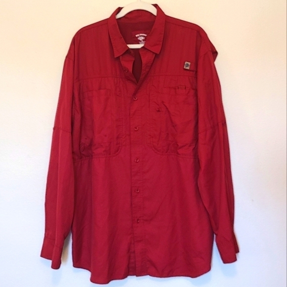Reel Legends Long Sleeve Button Down Red Fishing Shirt w/ Pockets & Tabs - Picture 1 of 5